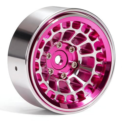 1.3” Aluminum Beadlock Wheels, -4.53mm Offset CNC 7 mm Hex Rims for 1/18 1/24 RC Crawler TRX4M, Axial SCX24 AX24, Redcat Ascent-18, FMS FCX24, 4 pcs, Pink - color: Pink