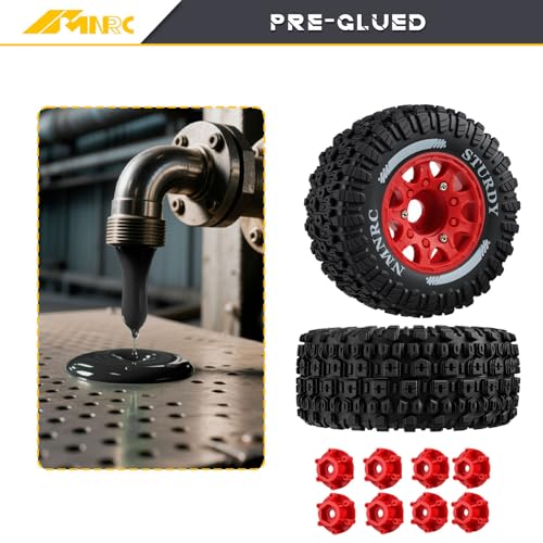Pre-Glued Plastic RC Wheels and Tires 12MM 14MM 17MM Hex Compatible with Arrma Axial RC4WD Redcat Slash 2WD 4X4 Senton Short Course Truck Upgrades Part Red - color: Red