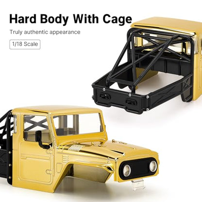 INJROA IR40 Truck Body with Tube Cage for 1/18 TRX4M Defender Bronco (Gold) - color: Gold