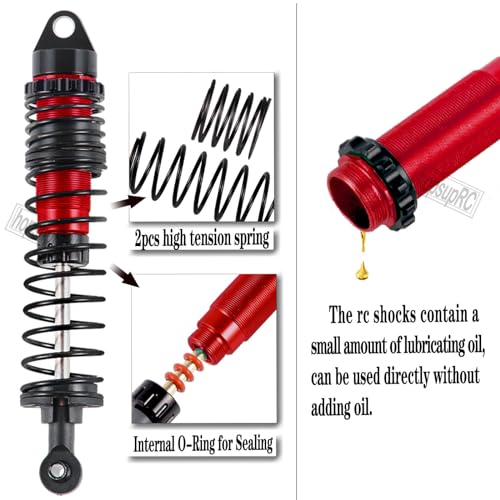 Front Rear Assembled Full Metal Shocks Upgrades Part for 1/10 Slash/Stampede/Rustler/Bandit VXL 4X4 2WD,Full Aluminum Big Bore RC Shocks Absorber Damper,4PCS Red - color: 4pcs/red