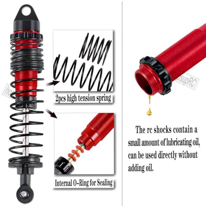 Front Rear Assembled Full Metal Shocks Upgrades Part for 1/10 Slash/Stampede/Rustler/Bandit VXL 4X4 2WD,Full Aluminum Big Bore RC Shocks Absorber Damper,4PCS Red - color: 4pcs/red