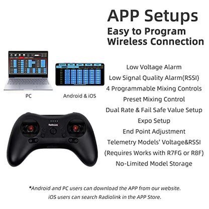 Radiolink T8S 8 Channels 2.4GHz RC Transmitter and Receiver R8EF+R4FGM RX, Remote and Controller Built-in Rechargeable Battery for Quad/Airplane/Car/Boat and More (Mode 2 Left Hand)