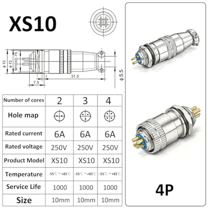 CLYXGS [4 Pack] XS10 Aviation Connector Plug & Socket, 4 Pin, Quick Push-Pull Ball Detent Locking, 10mm Panel Cutout, 6A 250V Industrial Metal Wire Connector Adapter (XS10-4P) - style: XS10-4
