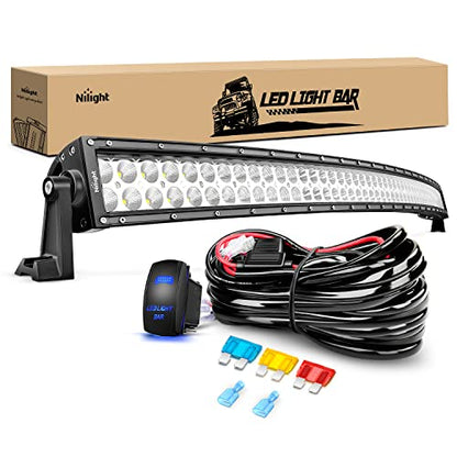 Nilight 54 Inch 312W Curved Spot Flood Combo Led Light Bar LED Off Road Light Driving Light and 1PC 14AWG 12V 5Pin Rocker Switch Wiring Harness Kit - 1 Lead - size: 54Inch 312W Light Bar +Wiring Harness