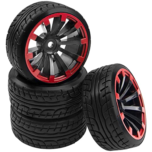 1/10 RC Drift Tire Hard Plastic Tires & 12mm Hex Hub Wheel Rims Compatible with Traxxas HSP Tamiya Kyosho Himoto HPI Redcat MST 1/10 On-Road RC Drift Drifting Car (Style1)