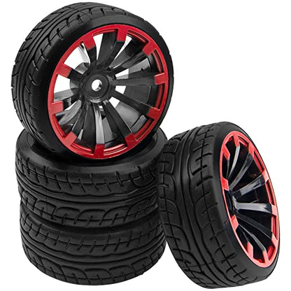 1/10 RC Drift Tire Hard Plastic Tires & 12mm Hex Hub Wheel Rims Compatible with Traxxas HSP Tamiya Kyosho Himoto HPI Redcat MST 1/10 On-Road RC Drift Drifting Car (Style1)