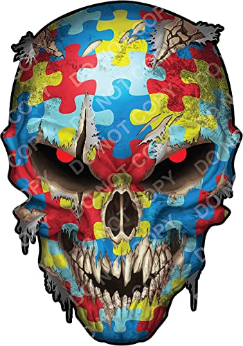 Large Autism Awareness Puzzle Piece Skull American Flag Vinyl Decal with Reflective Eyes Sticker Car Truck Graphic Autistic Spectrum Superhero Window Windshield Bumper Auto Body - color: Autism, size: 5 Inch