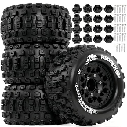 1/10 Scale RC Truck Tires 2.8inch Tire and Wheels with 12mm/14mm Hexes fit Stampede Arrma Big Rock Granite VORTEKS 3S Traxxas Slash, Stampede Rustler, Hoss (Black) - color: Black