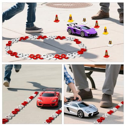 120 Pieces RC Car Racing Track Drift Runway Drift Field Fence with 30PCS Road Cones for 1/14 1/16 1/18 1/24 1/28 1/30 1/43 Mini RC Car (Red & White, 150PCS) - color: Red & White, 150pcs