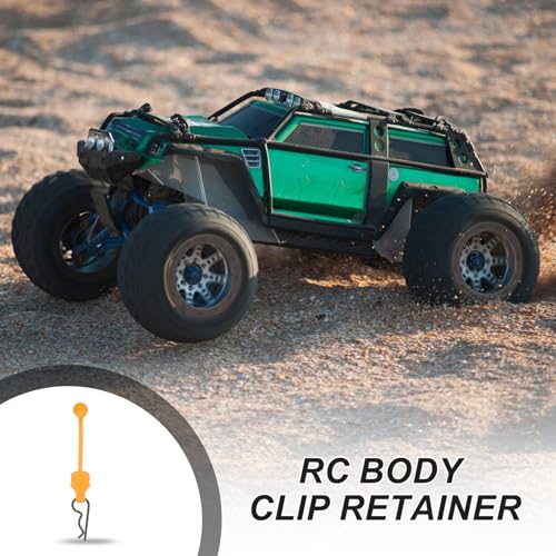 MECCANIXITY 4 Pcs RC Body Clip Retainers, 1.2mm Rod RC Clips Shell Fixed Buckle Lock Springy R Pins Shell Replacement Parts for All 1/8 1/10 Scale Model Car Crawler Truck(Orange/Black) - color: Orange Tab Black Clip