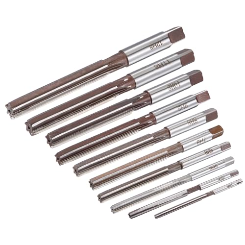 uxcell Hand Reamers Set H8 Accuracy Alloy Tool Steel 6 Flutes Straight Shank Milling Cutter Tool 10pcs (3mm, 4mm, 5mm, 6mm, 7mm, 8mm, 9mm, 10mm, 11mm, 12mm)
