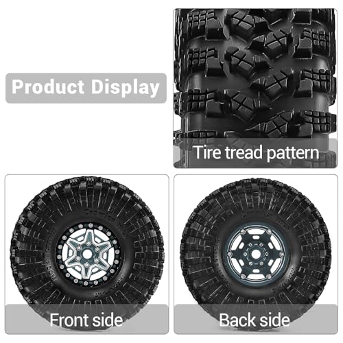 1.9" Alloy Wheels and Rubber Tires 4-Pack, for TRX4, SCX10, SCX10 III, 90046, D90 and Other Popular RC Crawler Models (Titanium) - color: Titanium+W tires