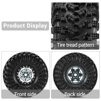 1.9" Alloy Wheels and Rubber Tires 4-Pack, for TRX4, SCX10, SCX10 III, 90046, D90 and Other Popular RC Crawler Models (Titanium) - color: Titanium+W tires