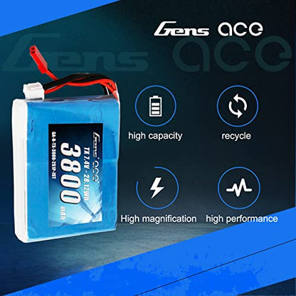 Gens ace 3800mAh 7.4V 2S1P TX Lipo Battery Pack with JST-SYP Plug for the QX7
