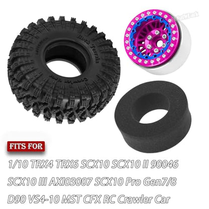RC 1.9 Wheel Tires for 1/10 TRX4 TRX6 SCX10 SCX10 II 90046 SCX10 III AXI03007 SCX10 Pro Gen7/8 D90 VS4-10 MST CFX RC Crawler Car,12mm Hex Wheels Rims and Rubber Tires w/Sponge,Pink - color: Pink - (1.9 Beadlock Wheel)