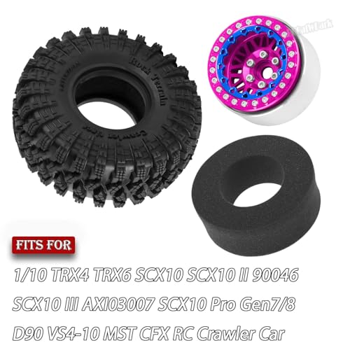 RC 1.9 Wheel Tires for 1/10 TRX4 TRX6 SCX10 SCX10 II 90046 SCX10 III AXI03007 SCX10 Pro Gen7/8 D90 VS4-10 MST CFX RC Crawler Car,12mm Hex Wheels Rims and Rubber Tires w/Sponge,Pink - color: Pink - (1.9 Beadlock Wheel)