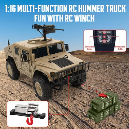 Remote Control Truck-4x4 Off-Road RC Trucks Army Rock Crawler Humme, RTR 40Mins Play Time All Terrain RC Off Road Jeep Cars with Winch,Lights&Openning Door, Military Armored Vehicle Toys Gift for Boys - color: Khaki