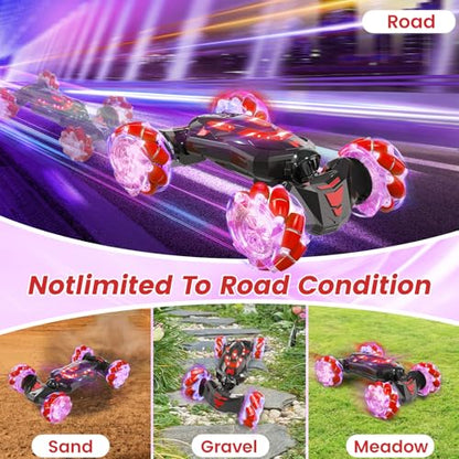 Gesture Sensing RC Stunt Car with Lights Music, Hand Controlled RC Car Toys for Age 5-13, Hand Control Drift Remote Control Twist Cars can 360° Rotation,Presents for Kids