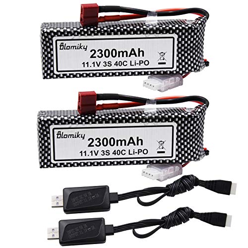 Blomiky 2 Pack 11.1V 3S 2200mAh 24.42Wh Li-Polymer Rechargeable Battery with T Plug and USB Cable for RC Truck Airplane Drone 11.1V 2200mAh T