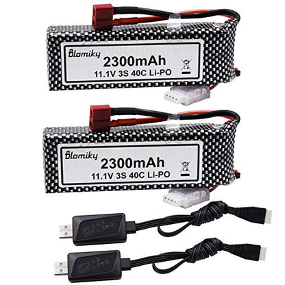 Blomiky 2 Pack 11.1V 3S 2200mAh 24.42Wh Li-Polymer Rechargeable Battery with T Plug and USB Cable for RC Truck Airplane Drone 11.1V 2200mAh T