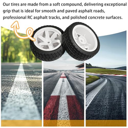 OD 2.65" On Road Rubber Tires Plastic Wheel Rims 12mm Hex for 1/10 RC Car | Compatible with MJX HSP Tamiya HPI Kyosho Traxxas Sakura Redcat WLtoys 1/10 RC On-Road Racing Touring Car (4pcs, White) - style: C-White