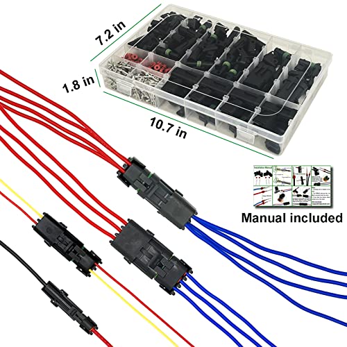 18-14 AWG 1/2/3/4 Pin Connector Weather Pack Connectors Kit (26 Set) | 1/2/3/4 Wire Waterproof WeatherPack Male and Female Automotive Electrical Wire Connectors Plug Terminals Kit 18-14 Gauge - size: 1-4pin/26kit/18-14AWG