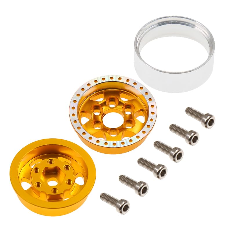 1.0"RC Aluminum Beadlock Wheel and Crawler Tires set (w/Foam Inserts Fit) 7mm Hex for 1/18 1/24 RC Crawler car Axial 90081 AX24 FCX24M FMS SCX24 (R246)