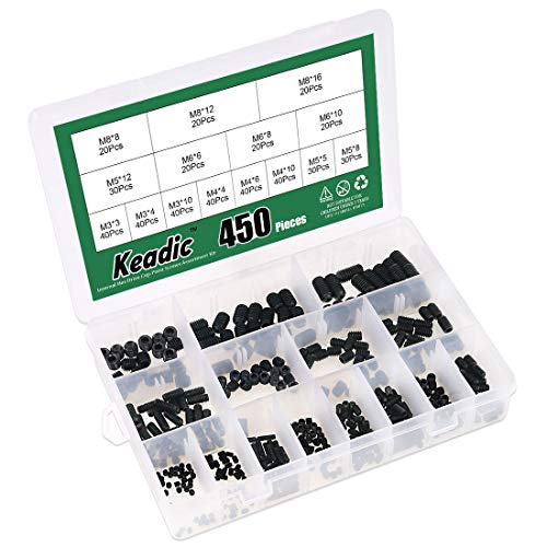 Keadic 450Pcs Internal Hex Drive Cup-Point Screw Assortment Kit - 15 Sizes Alloy Steel Hex Socket Set Cap Point Grub Screws, M3 M4 M5 M6 M8, Black - style: 450pcs Metric M3-M8 Cup Point Set Screw Kit
