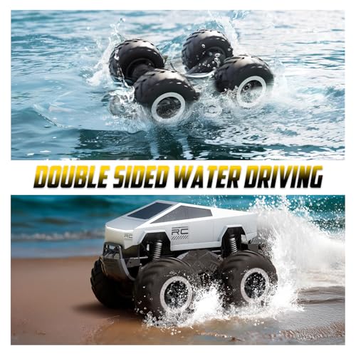 STEMTRON 1:16 Waterproof Cyber Truck Amphibious RC Car 4WD for Water & Land | Remote Control Cars 2.4GHz All Terrain 360° Rotatable,monster truck toys Gifts for Kids Boys Girls
