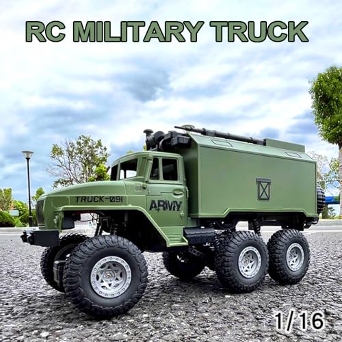 KNACKTOYZ RC Military Truck for Boys 4-7, 1:16 Remote Control 4WD Off-Road Crawler, Army Cars Toys with 2 Rechargeable Batteries, All Terrain Toy Vehicle with Lights, Birthday for Kids