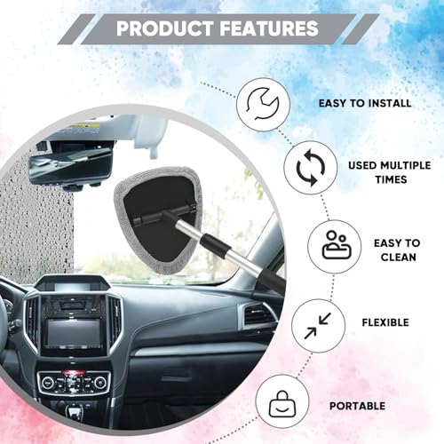 Windshield Cleaning Tool, Car Window Cleaner with Extendable Handle, 4 Microfiber Pads and Spray Bottle, Auto Interior Exterior Glass Wiper Cleaning Kit Universal for RV, SUV, Truck (Gray) - color: Gray