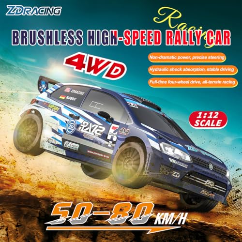RC Rally Car, ZD Racing RX12 1/12 Scale 4WD Brushless Rally Car with Alloy Suspension, Idea Vehicle Gift for Adults and Teens (Red) - color: Red