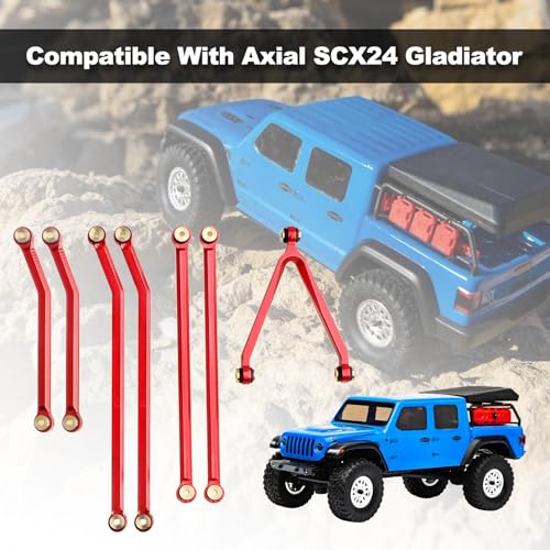 High Clearance Chassis Links Front 4 Links Set for SCX24 Gladiator AXI00005 Axial 1/24 RC Crawler Car Upgrades, 8pcs (Red) - color: Red