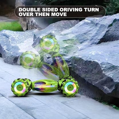 Gesture RC Car, 1:18 4WD Transform Off-Road Stunt Car with Gesture & Remote Control, 360° Flips Drift Vehicle with LED Lights Music, All Terrain Toy Cars Gifts for Boys Girls Age 6-12 - style: 1:18 Green