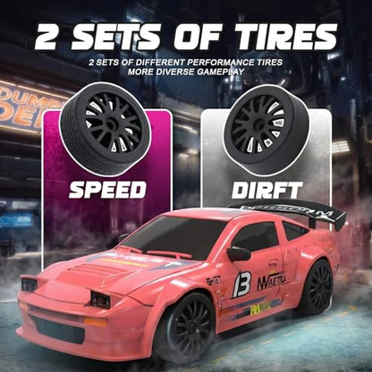 RC Drift Car,1:24 Scale Remote Control Cars Vehicle for Kids, 2.4GHz 20KM/H 4WD High Speed RC Cars with LED Light Two Batteries & Drifting Tires Racing Sport Toy Car for Adults Boys Girls S812-Red - style: S812-red