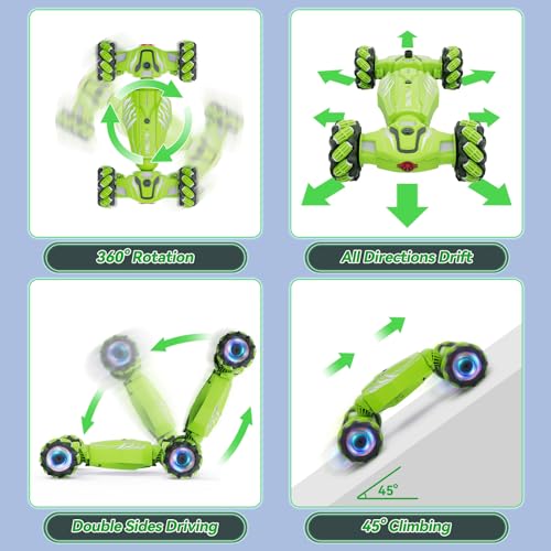 Dysaim Gesture RC Car, Birthday Gifts Toys for Boys 6-12 Year Old, 4WD Remote Control Car 360° Rotate Transform Drift RC Stunt Cars with Lights Music Sprayer, 2.4Ghz Hand Controlled - color: Green