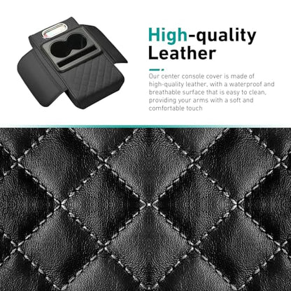 Car Arm Rest Cover Pad, Multi-Functional Center Armrest Box Height Increasing Pad with 2 Cup Holder, Tissue Box, Phone Storage Slot, 2 Storage Bags, Universal for Car Organizer (Black)
