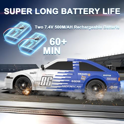 RC Drift Car Remote Control Car 2.4ghz 1/16 Scale 4WD High Speed RC Cars Vehicle with LED Lights Two Batteries and Drifting Tire Racing Sport Toy for Adults Boys Girls Kids Gift - color: G-blue-1