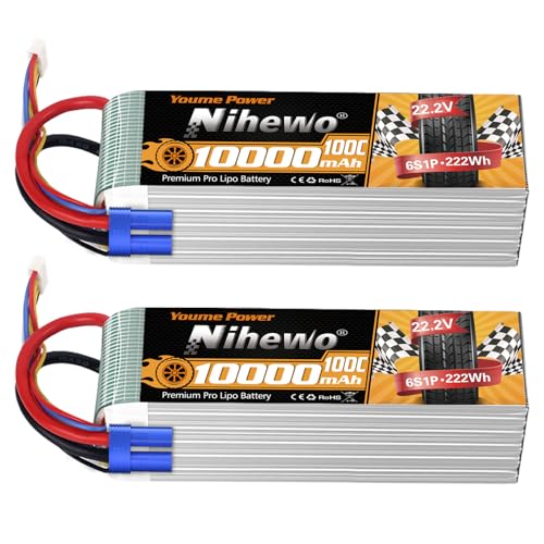 6S Lipo Battery,2Packs 22.2V 10000mAh RC Battery Soft Case 100C with EC5 Plug Compatible with RC Car Truck Tank Plane Drone Boat Models