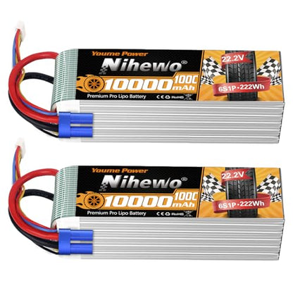 6S Lipo Battery,2Packs 22.2V 10000mAh RC Battery Soft Case 100C with EC5 Plug Compatible with RC Car Truck Tank Plane Drone Boat Models