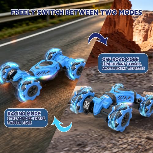 Remote Control Car - RC Drift Car Gesture Sensing Toy Boy Age 6-8-12 Gifts | Gesture Sensing RC Stunt Car for Kids Toys 6 7 8 9 10 11 12 Year Old Boy Birthday Christmas Presents with Lights Music - color: Blue