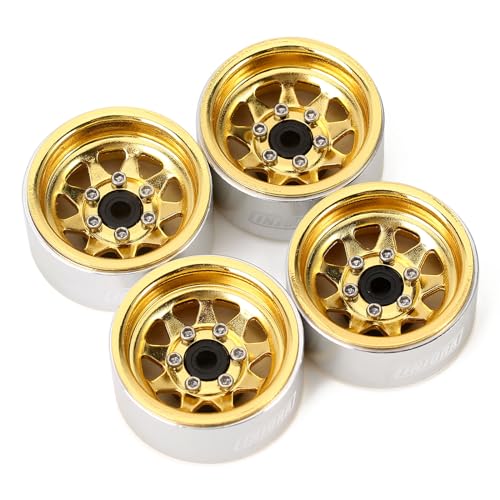 INJORA 1.0 Beadlock Wheel Stamped Steel Beadlock Deep Dish 1.0" Wheels for 1/18 TRX4M Axial SCX24 Gladiator Deadbolt Bronco C10 JLU Upgrade Parts(Yellow) - color: Yellow