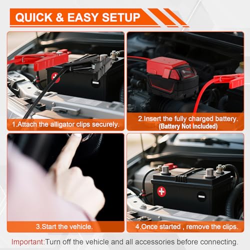 2FT 8AWG Jumper Cable Adapter Compatible with Milwaukee M18 18V | with Heavy-Duty Alligator Clips,or Jump Starting Car Using Tool Battery, Powerful & Portable Car Engine Starter