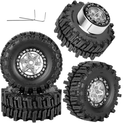 1.3 Beadlock Aluminum Alloy Wheels Rims & Tires Set with Foam Inserts for 1/18 TRX4M Ascent-18 1/24 SCX24 FCX24 RC Crawler Upgrade Parts,RCarmubWow 1.3 rc Wheels and Tires,4pcs,Silver - color: Silver(4pcs)