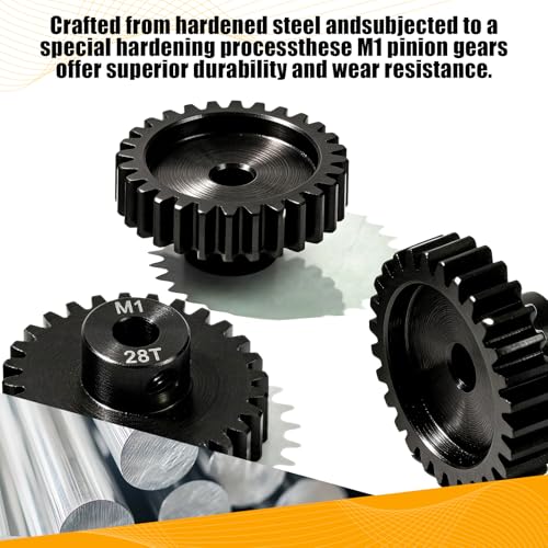 M1 Gear 28T 5mm Bore 3-Pack – High-Precision Hardened Steel Motor Pinion Gear for 1/8 1/10 RC Crawler, Monster Truck, Short Course Truck & Boat (Compatible with Traxxas Axial, FMS, HSP Redcat Losi) - style: M1 3Pcs 28T