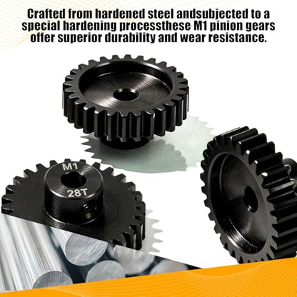 M1 Gear 28T 5mm Bore 3-Pack – High-Precision Hardened Steel Motor Pinion Gear for 1/8 1/10 RC Crawler, Monster Truck, Short Course Truck & Boat (Compatible with Traxxas Axial, FMS, HSP Redcat Losi) - style: M1 3Pcs 28T
