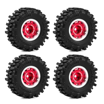 0.7 Inch RC Crawler Tires and Wheels Set 40×16mm for 1/30 Scale Axial SCX30 (Red) - color: Red