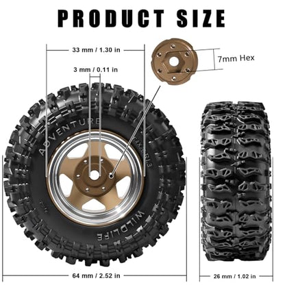 1.3" Beadlock Wheel Tires, Aluminum 1.3 Beadlock Wheels and Tires Upgraded 1.45-inch Wheel for for 1/24 SCX24 AX24 FCX24 1/18 TRX4M FMS RC Crawler Car Upgrade (Bronze) - color: Bronze