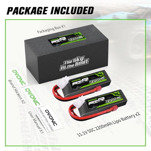OVONIC 3S Lipo Battery 50C 2200mAh 11.1V Lipo Battery with Dean-Style T Connector for RC Airplane Quadcopter Helicopter FPV Drone - size: 2pcs