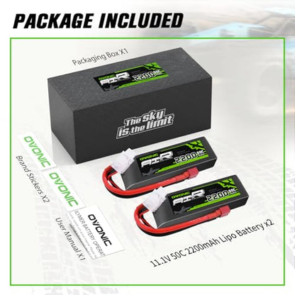 OVONIC 3S Lipo Battery 50C 2200mAh 11.1V Lipo Battery with Dean-Style T Connector for RC Airplane Quadcopter Helicopter FPV Drone - size: 2pcs